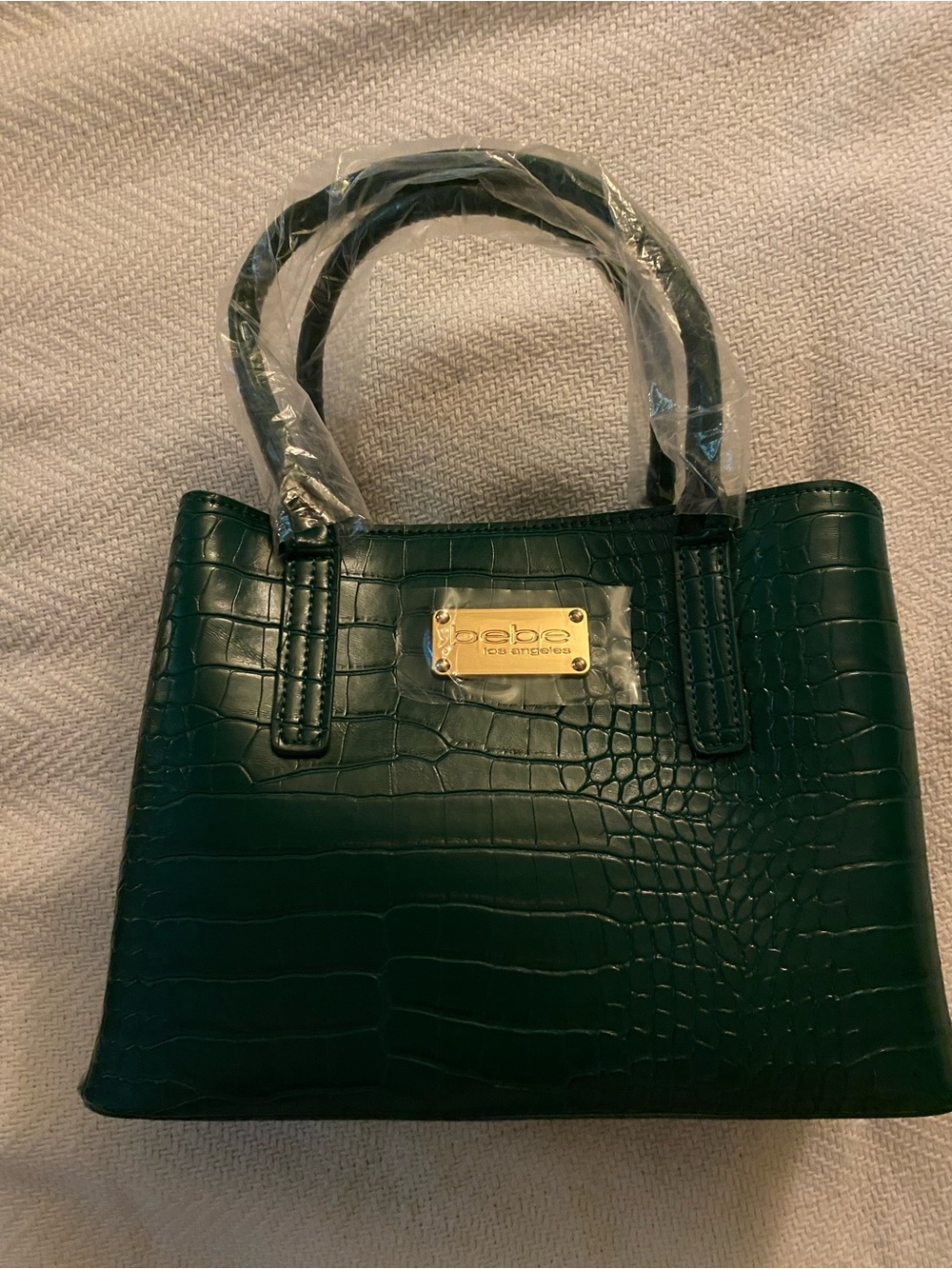 bebe Croc-Embossed Green with a detachable crossbody strap with Gold Accents